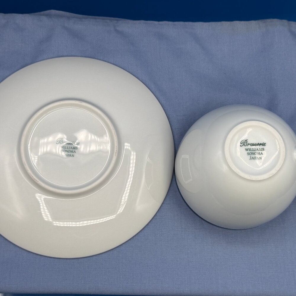 Williams Sonoma Brasserie Blue Stripe Porcelain Cup and Saucer Set of 3 - Picture 8 of 8